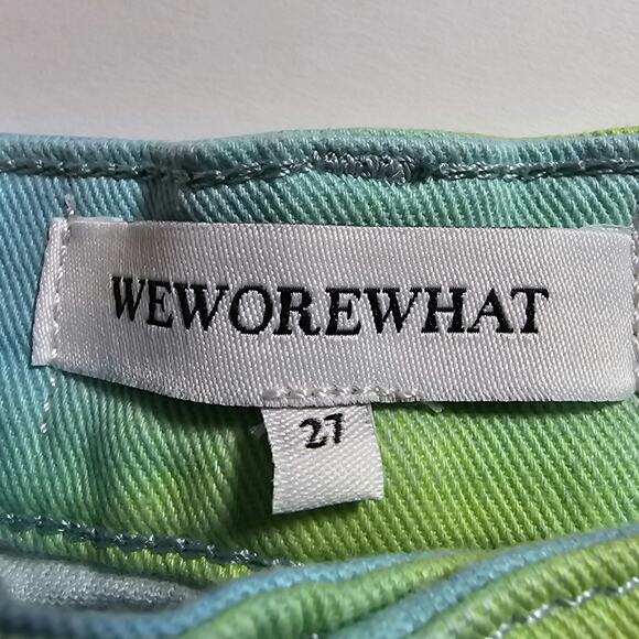 Revolve Weworewhat Womans 27 Flare Bell Shorts Stretch Twill Denim Tie Dye NEW - Picture 6 of 8